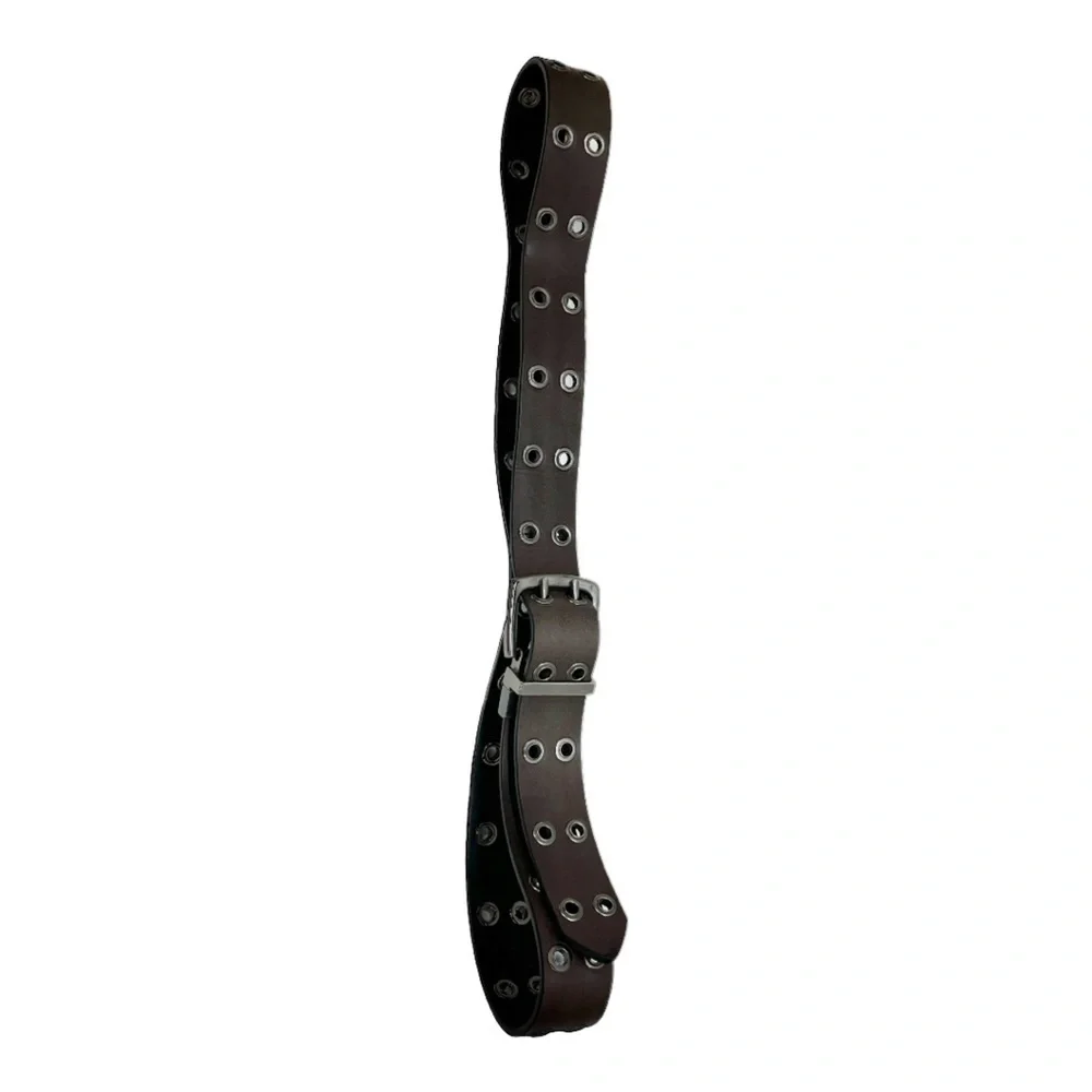 Reversable Belt Brown Black Silver Buckle Unisex Grommet Detail XL Mexico